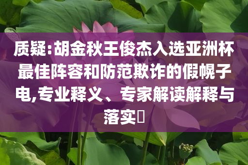质疑:胡金秋王俊杰入选亚洲杯最佳阵容和防范欺诈的假幌子电,专业释义、专家解读解释与落实​