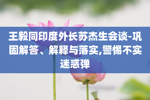 王毅同印度外长苏杰生会谈-巩固解答、解释与落实,警惕不实迷惑弹