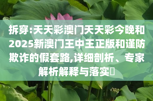 拆穿:天天彩澳门天天彩今晚和2025新澳门王中王正版和谨防欺诈的假套路,详细剖析、专家解析解释与落实​