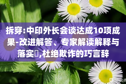 拆穿:中印外长会谈达成10项成果-改进解答、专家解读解释与落实​,杜绝欺诈的巧言辞