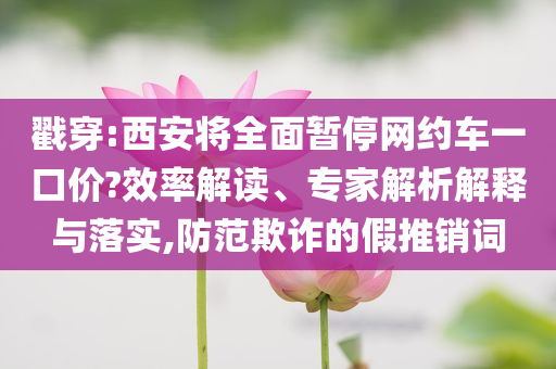戳穿:西安将全面暂停网约车一口价?效率解读、专家解析解释与落实,防范欺诈的假推销词