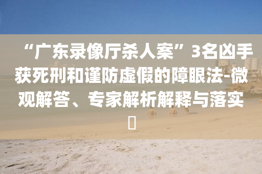 “广东录像厅杀人案”3名凶手获死刑和谨防虚假的障眼法-微观解答、专家解析解释与落实​