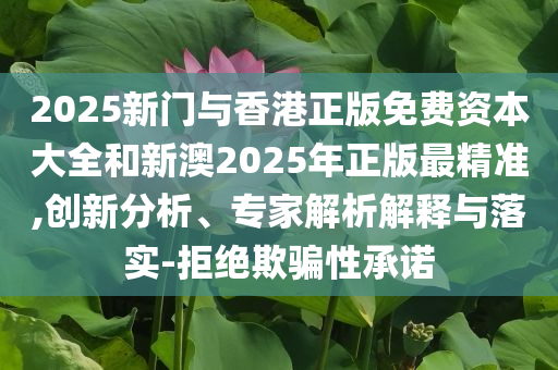 2025新门与香港正版免费资本大全和新澳2025年正版最精准,创新分析、专家解析解释与落实-拒绝欺骗性承诺