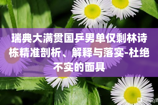 瑞典大满贯国乒男单仅剩林诗栋精准剖析、解释与落实-杜绝不实的面具