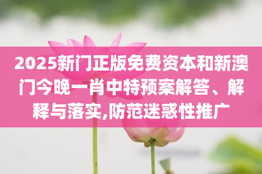 2025新门正版免费资本和新澳门今晚一肖中特预案解答、解释与落实,防范迷惑性推广