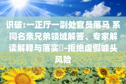识破:一正厅一副处官员落马 系同名亲兄弟领域解答、专家解读解释与落实​-拒绝虚假噱头风险