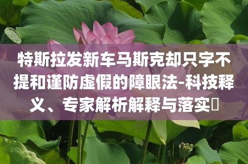 特斯拉发新车马斯克却只字不提和谨防虚假的障眼法-科技释义、专家解析解释与落实​