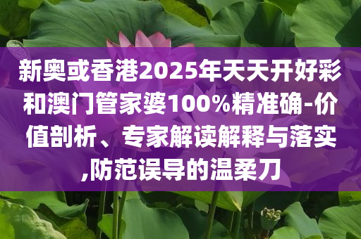 新奥或香港2025年天天开好彩和澳门管家婆100%精准确-价值剖析、专家解读解释与落实,防范误导的温柔刀