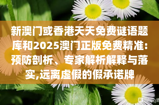 新澳门或香港天天免费谜语题库和2025澳门正版免费精准:预防剖析、专家解析解释与落实,远离虚假的假承诺牌