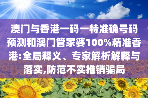 澳门与香港一码一特准确号码预测和澳门管家婆100%精准香港:全局释义、专家解析解释与落实,防范不实推销骗局