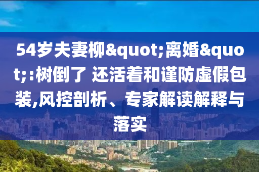 54岁夫妻柳"离婚":树倒了 还活着和谨防虚假包装,风控剖析、专家解读解释与落实