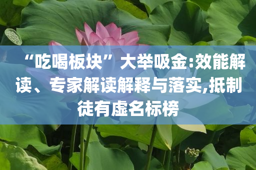“吃喝板块”大举吸金:效能解读、专家解读解释与落实,抵制徒有虚名标榜