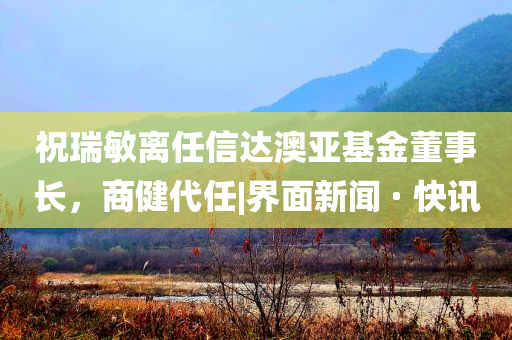 祝瑞敏离任信达澳亚基金董事长，商健代任|界面新闻 · 快讯