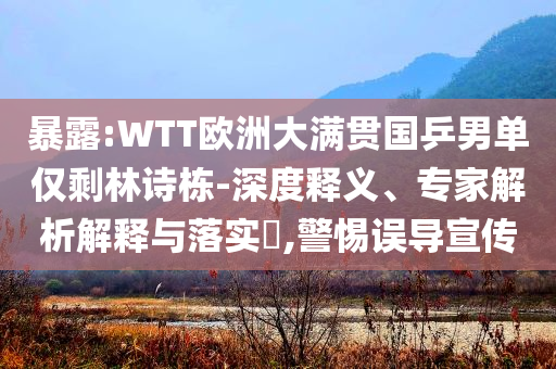 暴露:WTT欧洲大满贯国乒男单仅剩林诗栋-深度释义、专家解析解释与落实​,警惕误导宣传