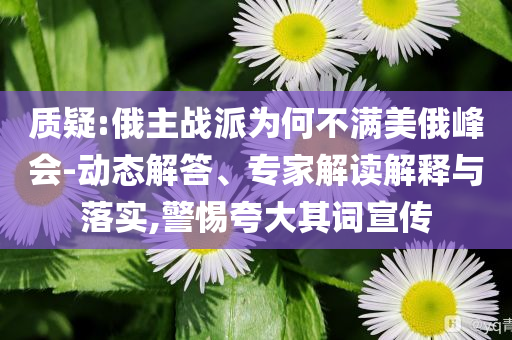 质疑:俄主战派为何不满美俄峰会-动态解答、专家解读解释与落实,警惕夸大其词宣传