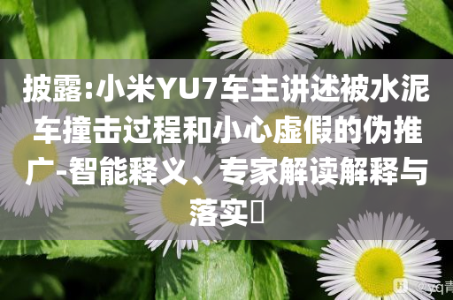 披露:小米YU7车主讲述被水泥车撞击过程和小心虚假的伪推广-智能释义、专家解读解释与落实​