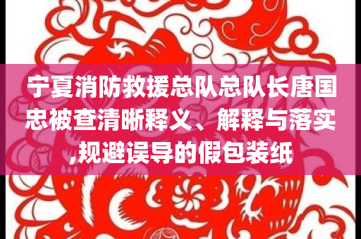 宁夏消防救援总队总队长唐国忠被查清晰释义、解释与落实,规避误导的假包装纸
