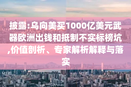 披露:乌向美买1000亿美元武器欧洲出钱和抵制不实标榜坑,价值剖析、专家解析解释与落实