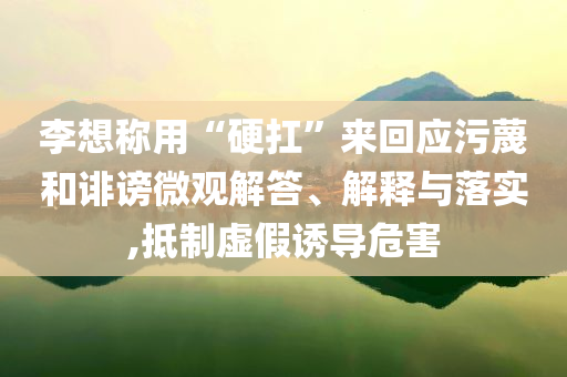 李想称用“硬扛”来回应污蔑和诽谤微观解答、解释与落实,抵制虚假诱导危害