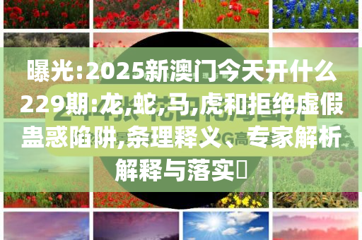 曝光:2025新澳门今天开什么229期:龙,蛇,马,虎和拒绝虚假蛊惑陷阱,条理释义、专家解析解释与落实​