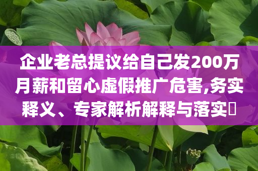 企业老总提议给自己发200万月薪和留心虚假推广危害,务实释义、专家解析解释与落实​