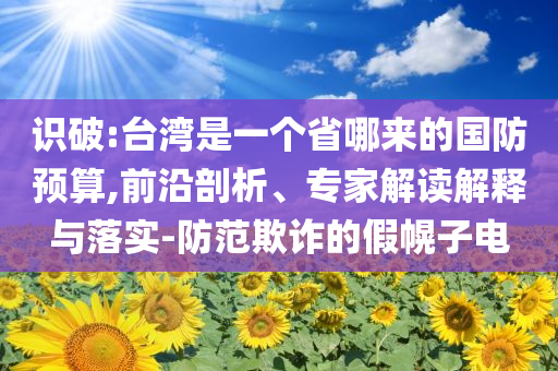 识破:台湾是一个省哪来的国防预算,前沿剖析、专家解读解释与落实-防范欺诈的假幌子电