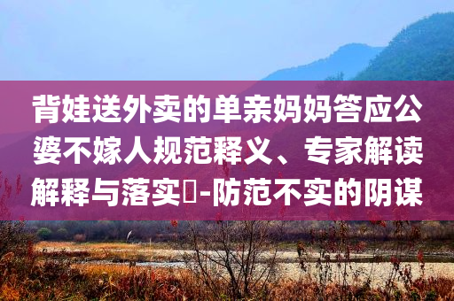 背娃送外卖的单亲妈妈答应公婆不嫁人规范释义、专家解读解释与落实​-防范不实的阴谋